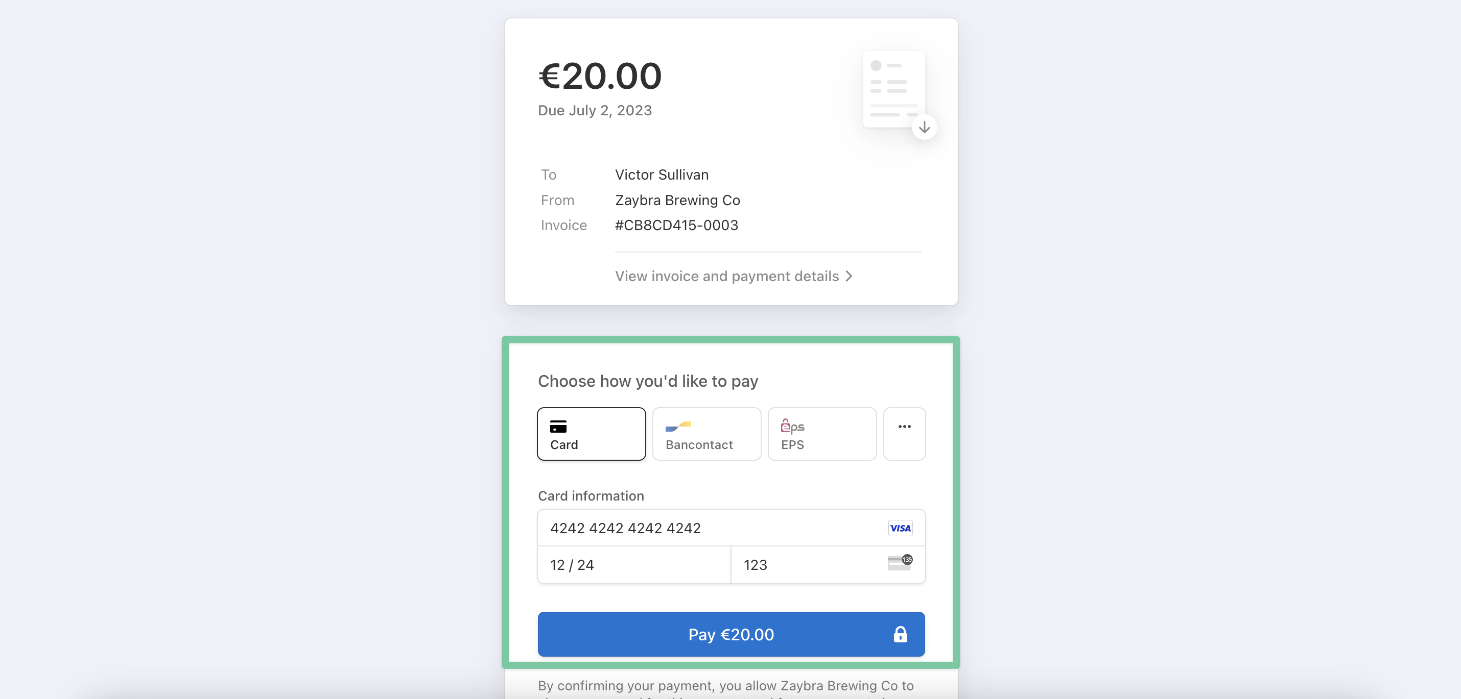 Zaybra Hosted Invoice