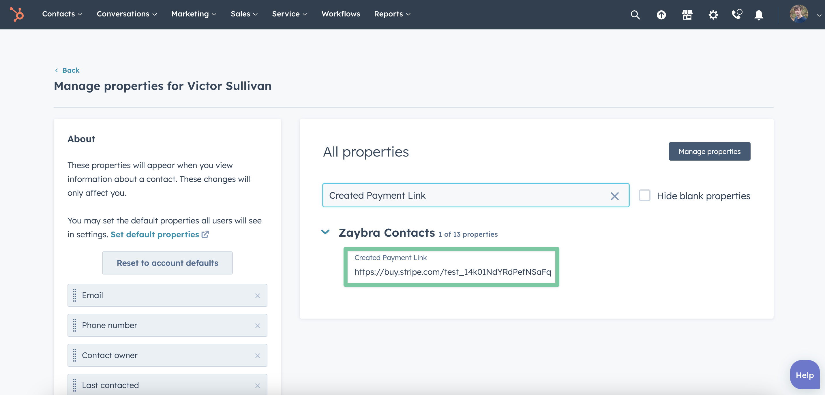 Zaybra Created Payment Link Property