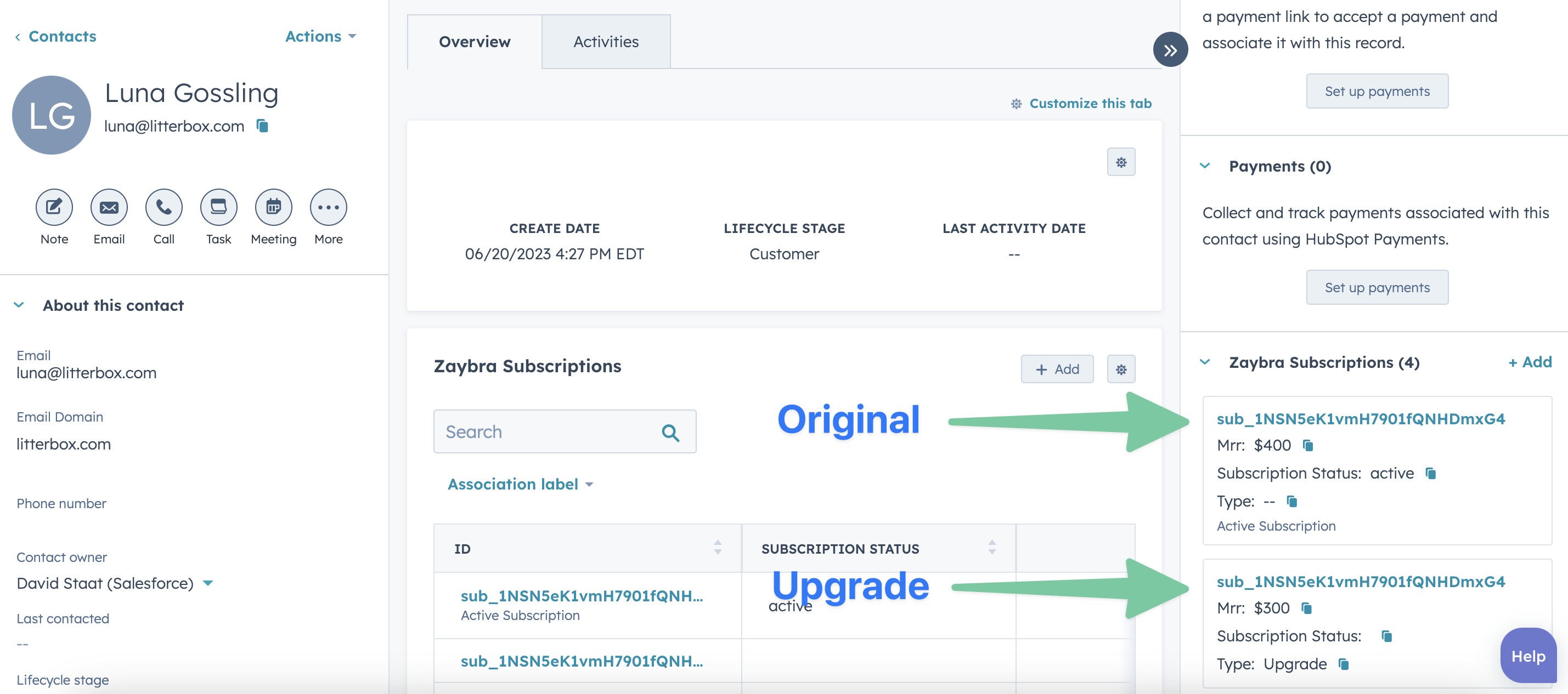Zaybra Subscription Upgrade Object