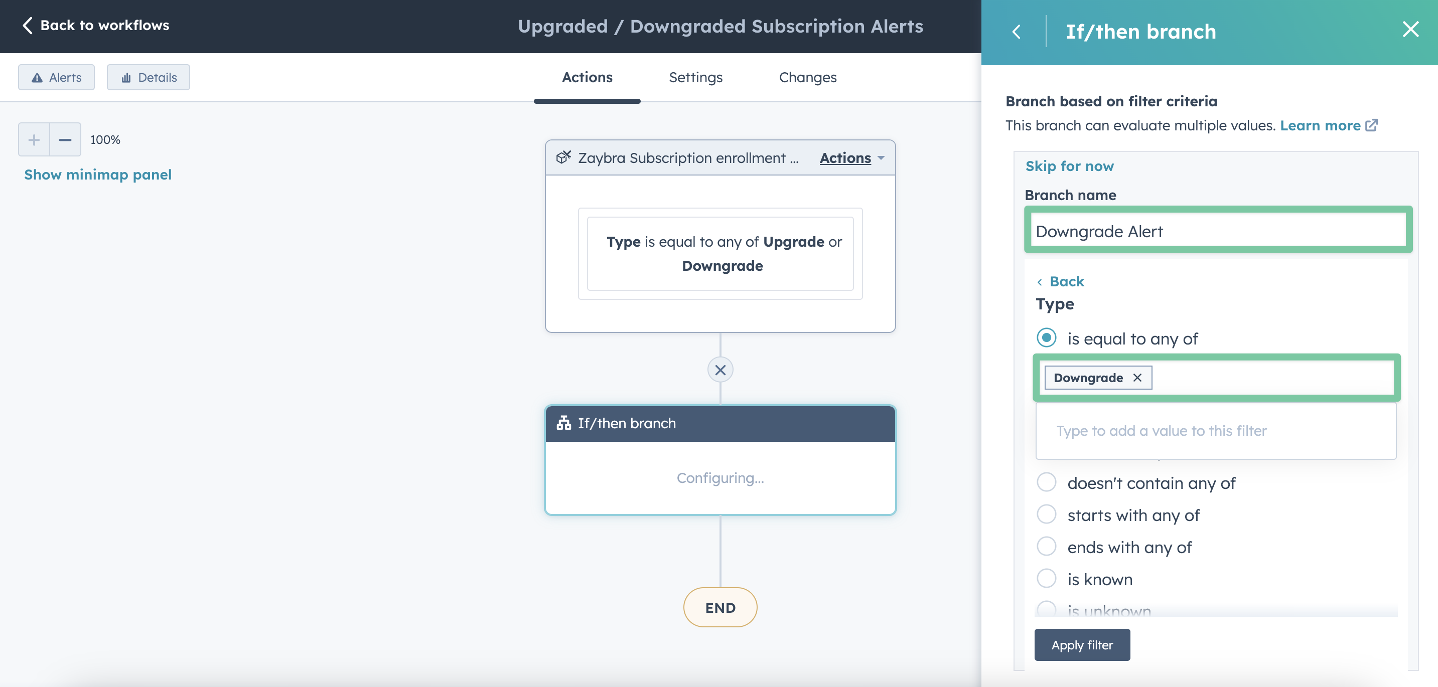 Zaybra Subscription Upgrade / Downgrade Alert workflow