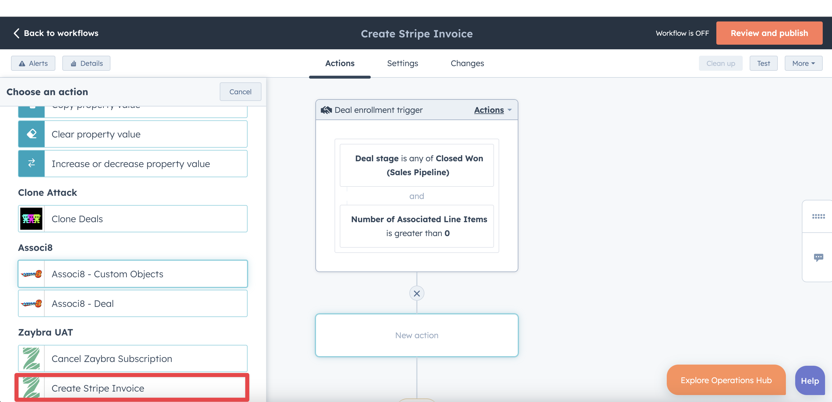 HubSpot how to automatically create a stripe invoice link