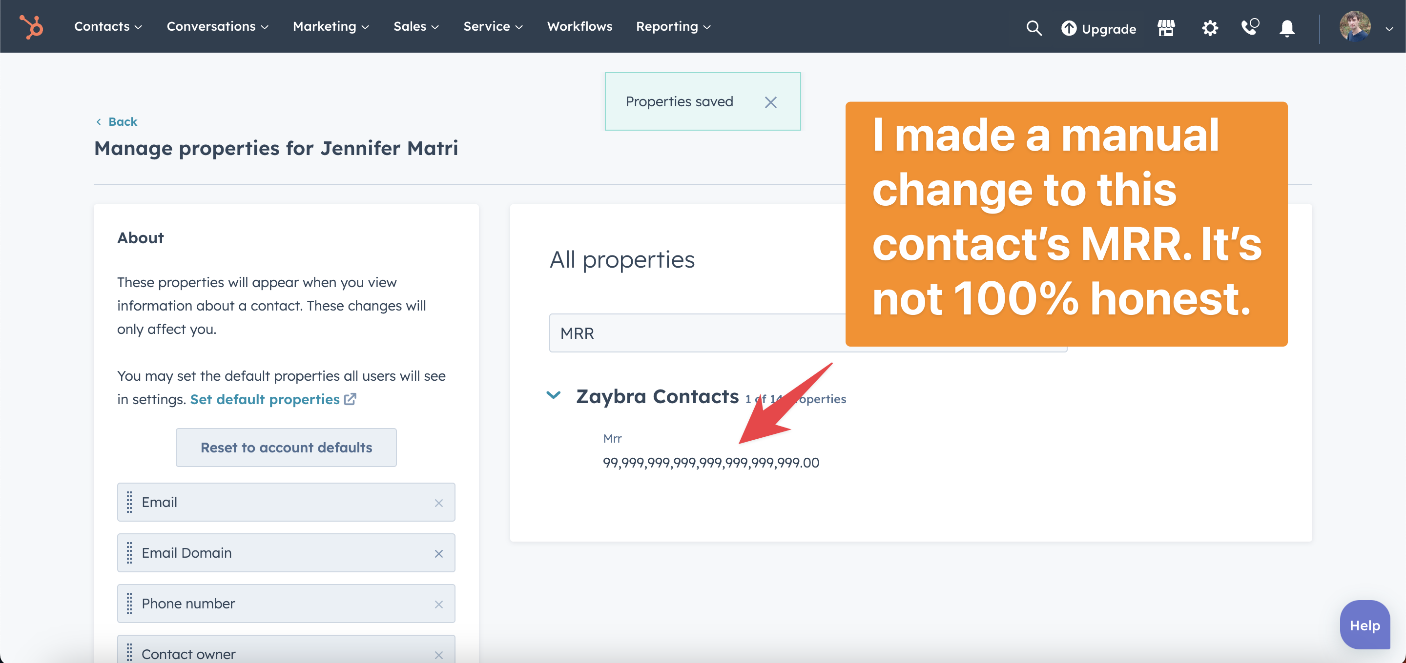 HubSpot how to autocorrect MRR